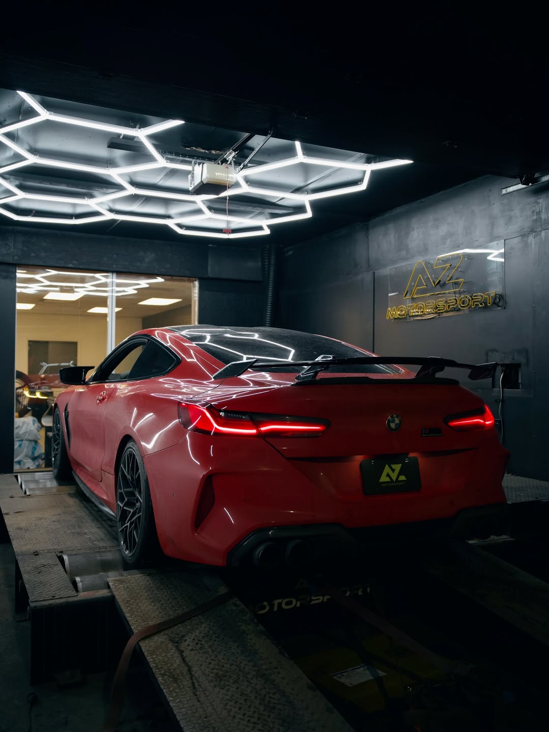 Red BMW M8 Competition on the AZ Motorsport dyno