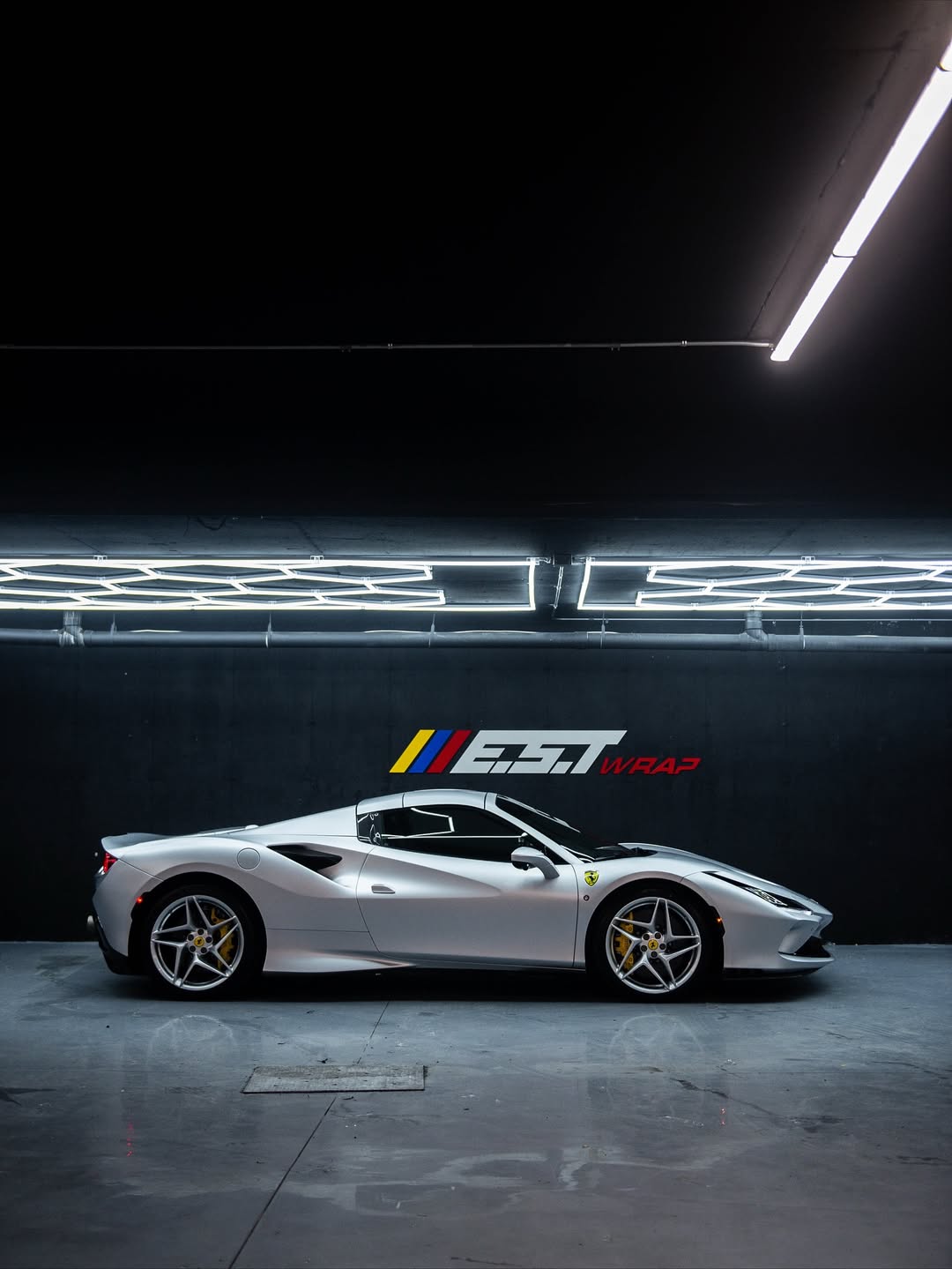 Silver Ferrari F8 side profile